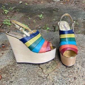 Irregular Choice Rainbow Platform Wedges Size 7.5